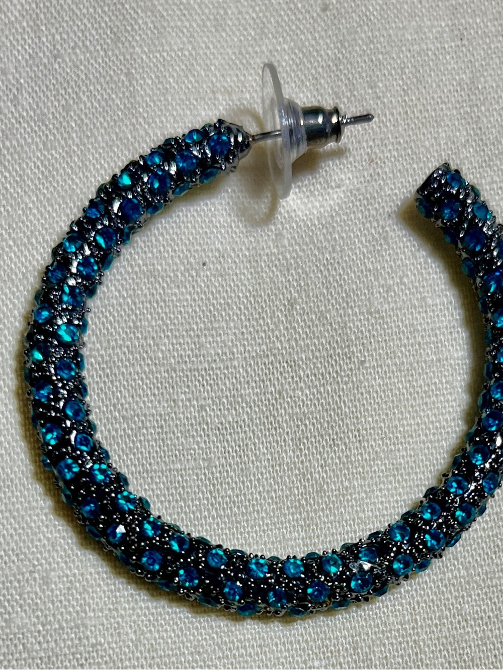 Blue Rhinestone Hoop Earrings - Picture 4 of 4